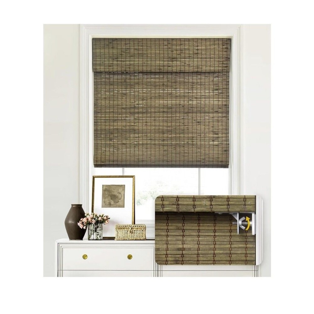LazBlinds No Drill Cordless Bamboo Roman Shades, 31" W × 64" H, Driftwood